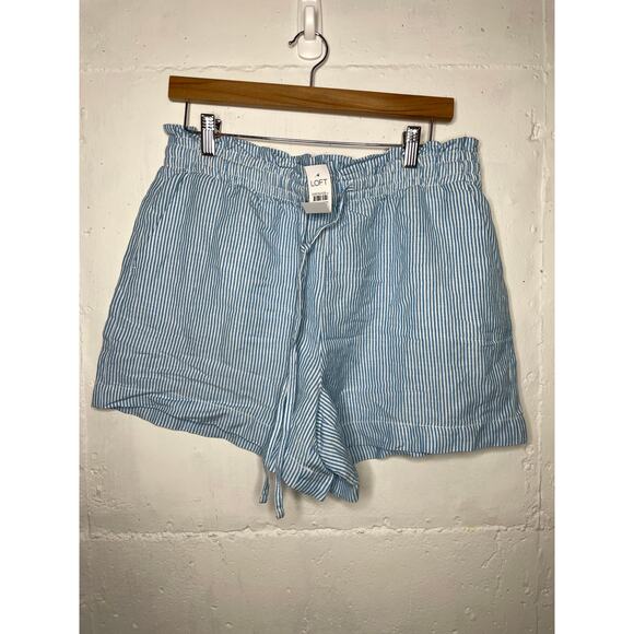 NEW Loft Womens Linen Blend Blue White Stripe Pull On Shorts Size Medium - Picture 1 of 6